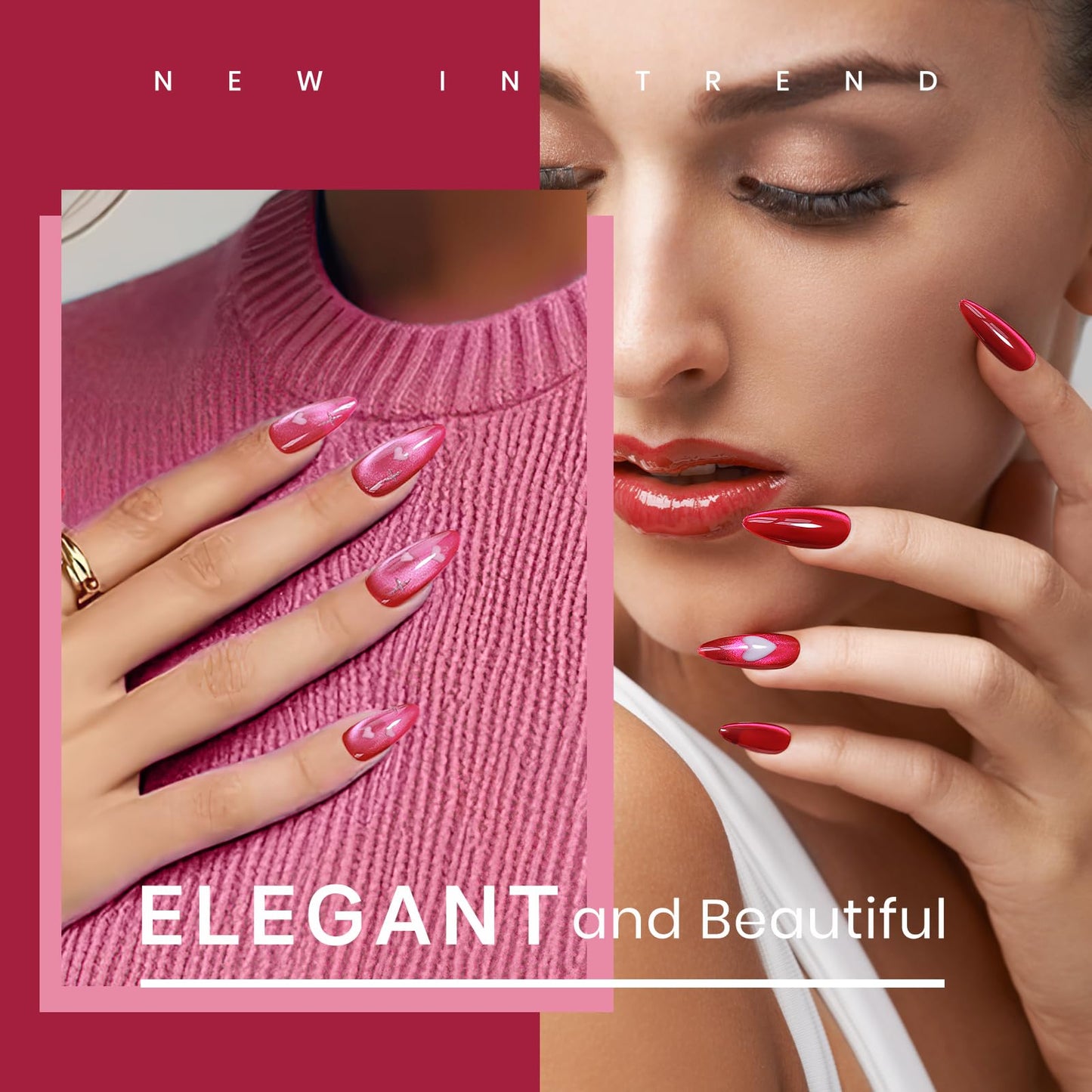 MIZHSE Cat Eye Gel Nail Polish, Pink Magnetic Gel Polish Set with Magnet Stick, Glossy Finish Neon Hot Pink Soak Off Nail Art Manicure Salon DIY Home Women Gift