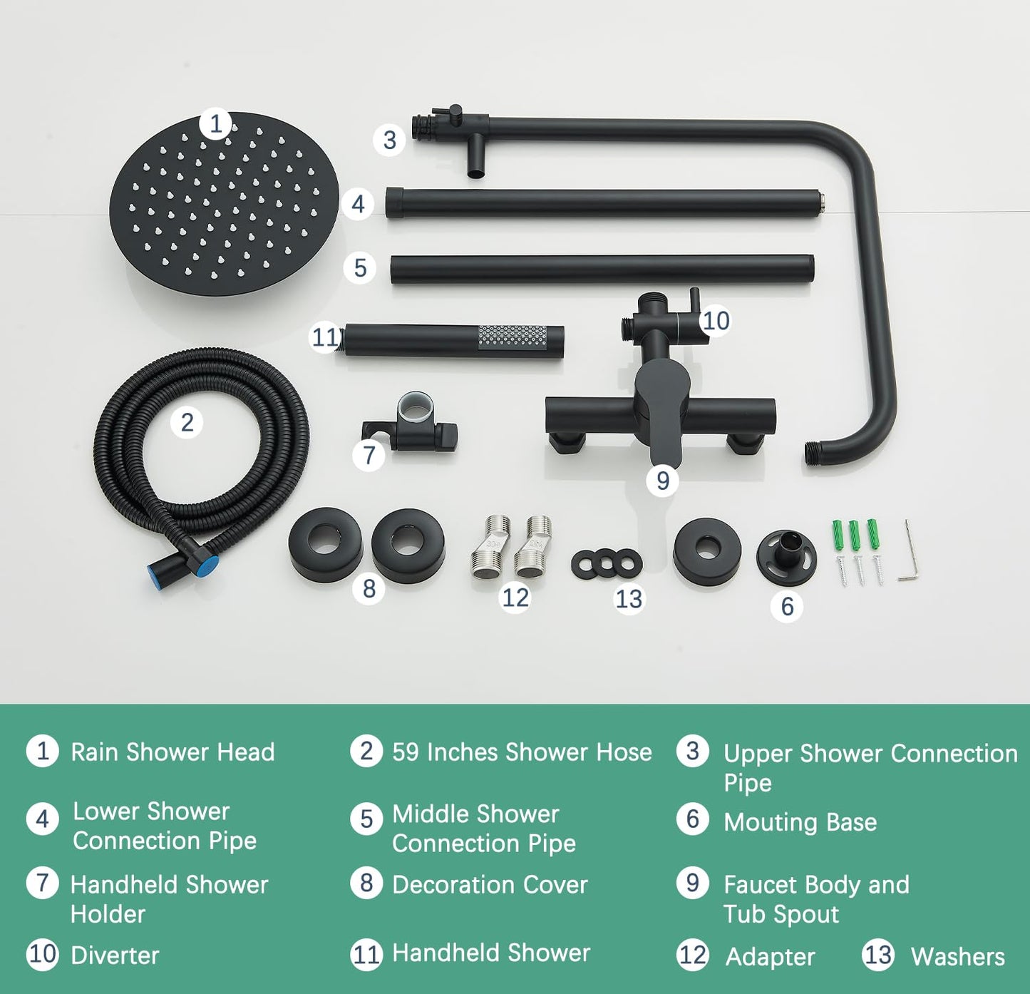 MOSSON Shower System Matte Black Outdoor Shower Fixtures with 8" Rain Shower Head Handheld Sprayer Single Handle 304 Stainless Steel Wall Mounted Shower Shower Faucet Combo for Bathroom or Backyard