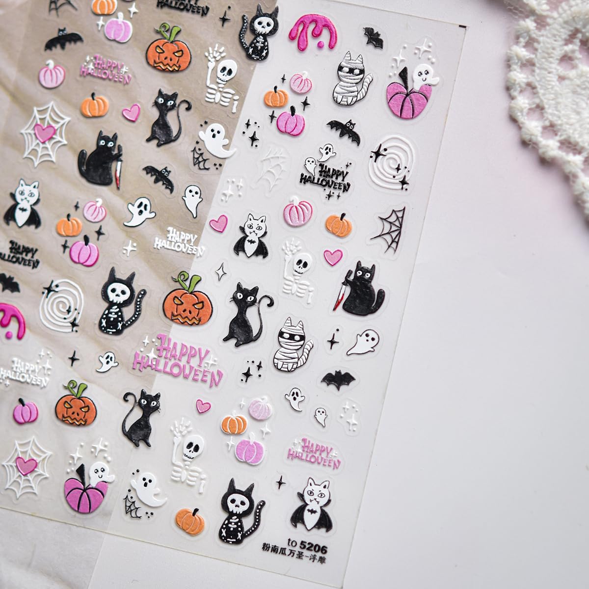 Halloween Nail Art Stickers Pumpkin Nail Stickers 5D Embossed Ghost Nail Decals Bat Spider Web Cat Skull Mummy Designs Self Adhesive Nail Art Supplies for Women Girls DIY Nail Art Decorations 1 Sheet