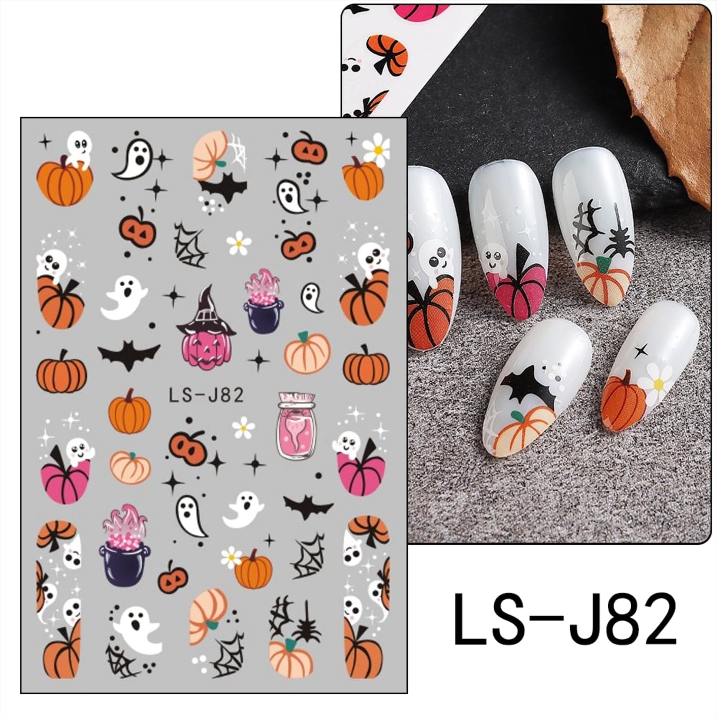 12 Sheets Halloween Nail Art Stickers 3D Self Adhesive Nail Decals Pumpkin Cute Ghost Nail Stickers for Nail Art Bat Cat Skull Design Nail Supplies Halloween DIY Manicure for Women Girls