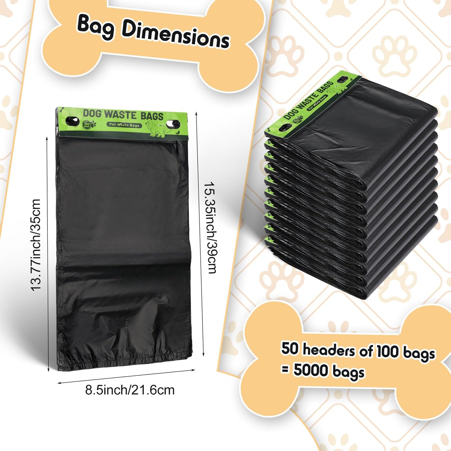 Ireer 5000 Pcs 50 Counts Pet Waste Bags Bulk, Dog Bags with Fit Hang Hole Easy Single Pull for Parks, Hoas Residential Use, Dog Waste Station, Compatible with Poop Station Dispensers (Black)