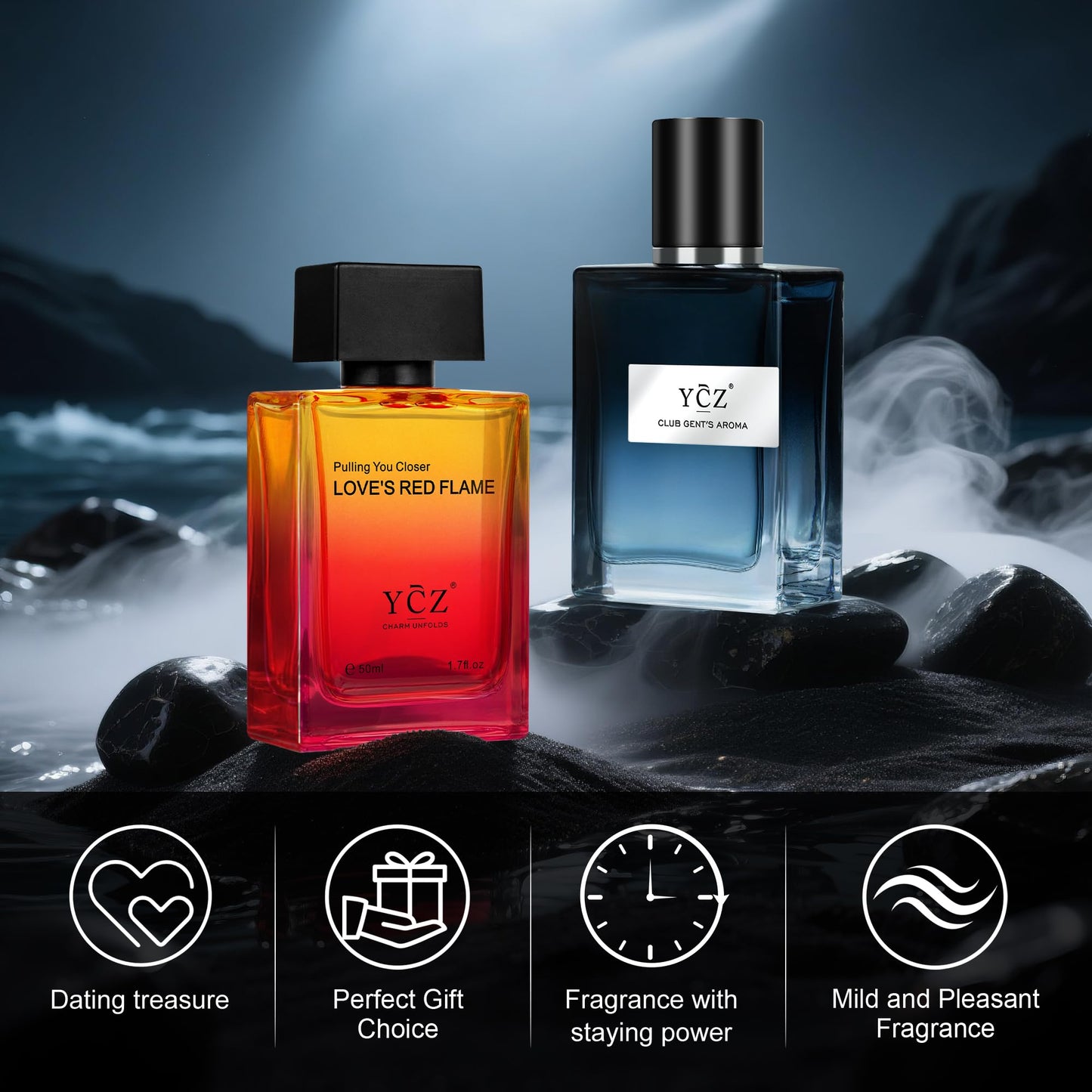 Ycz 2-Pack Love's Borrowing Fire Club Men's Pheromone Cologne - Lasting Citrus Fragrance, Male Glamour & Attraction, 1.7 oz Bottle, Perfect for Dates and Valentine's Day, Christmas Gifts Ideal