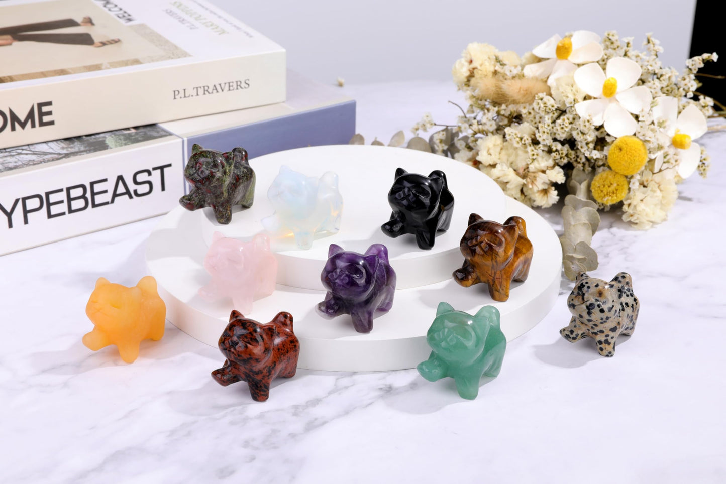 Top Plaza 1 PC Black Obsidian Crystal Cute Cat Figurine Gifts Carved Healing Lucky Home Decor Natural Gemstone Cats Collectibles Pocket Sculpture for Cat Lovers