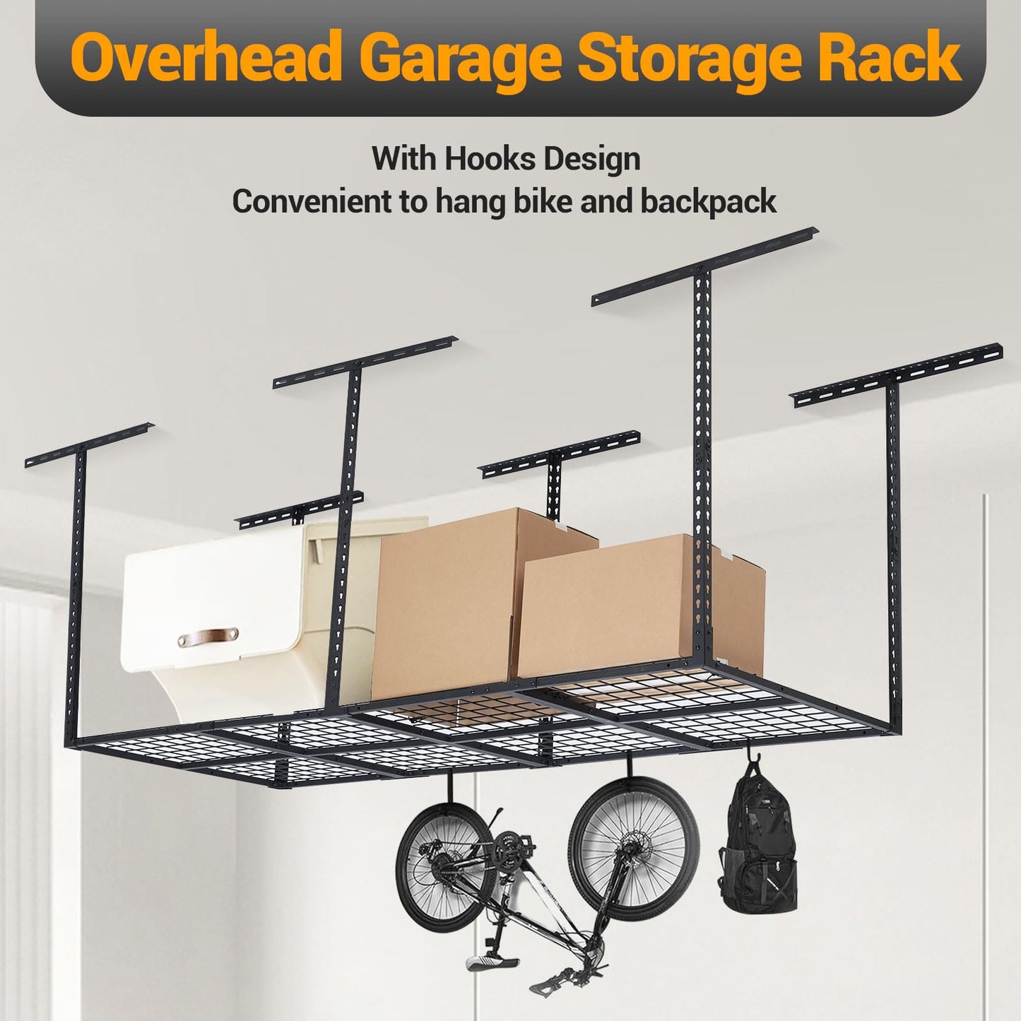 GarveeHome 3x8 ft Garage Ceiling Storage Racks, Overhead Garage Storage Rack Organization, Adjustable Ceiling Mounted Storage Racks, 600LBS Weight Capacity, Metal Garage Storage Organization Systerm