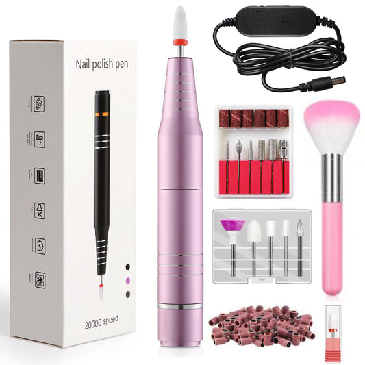 QPVZX Electric Nail Drill for Acrylic and Gel Nails, Low Vibration Ultra Quiet Portable E File Machine for Home Manicure and Pedicure, Nail Kit with Bits and Sanding Bands(Pink Set)