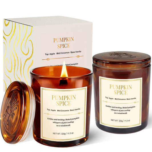 Candle Gift Set –2 Pack Wood Wick Pumpkin Spice Scented Candles,22.6 oz Natural Soy Wax Candles with Gift Box,Long Lasting Autumn Candles for Home Decor,Gifts for Women
