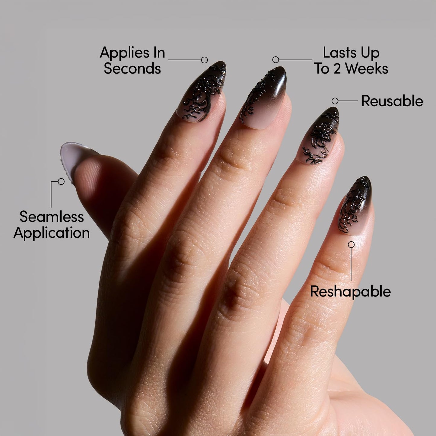 Glamnetic Press-On Nails Bundle - 'Til Death & Angel | Ombre 3D Lace Short Almond Fake Nails | Opaque White Short Almond Nails | Durable, Salon-Quality Nail Kits