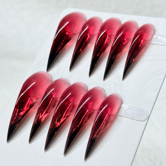 10 Pcs Halloween Press on Nails Handmade Bloody Black Red Gradient Fake Nails Full Cover Eagle Claw Design Long Curved Stiletto Thick Nails Press Ons Goth Nail for Women (Size M)