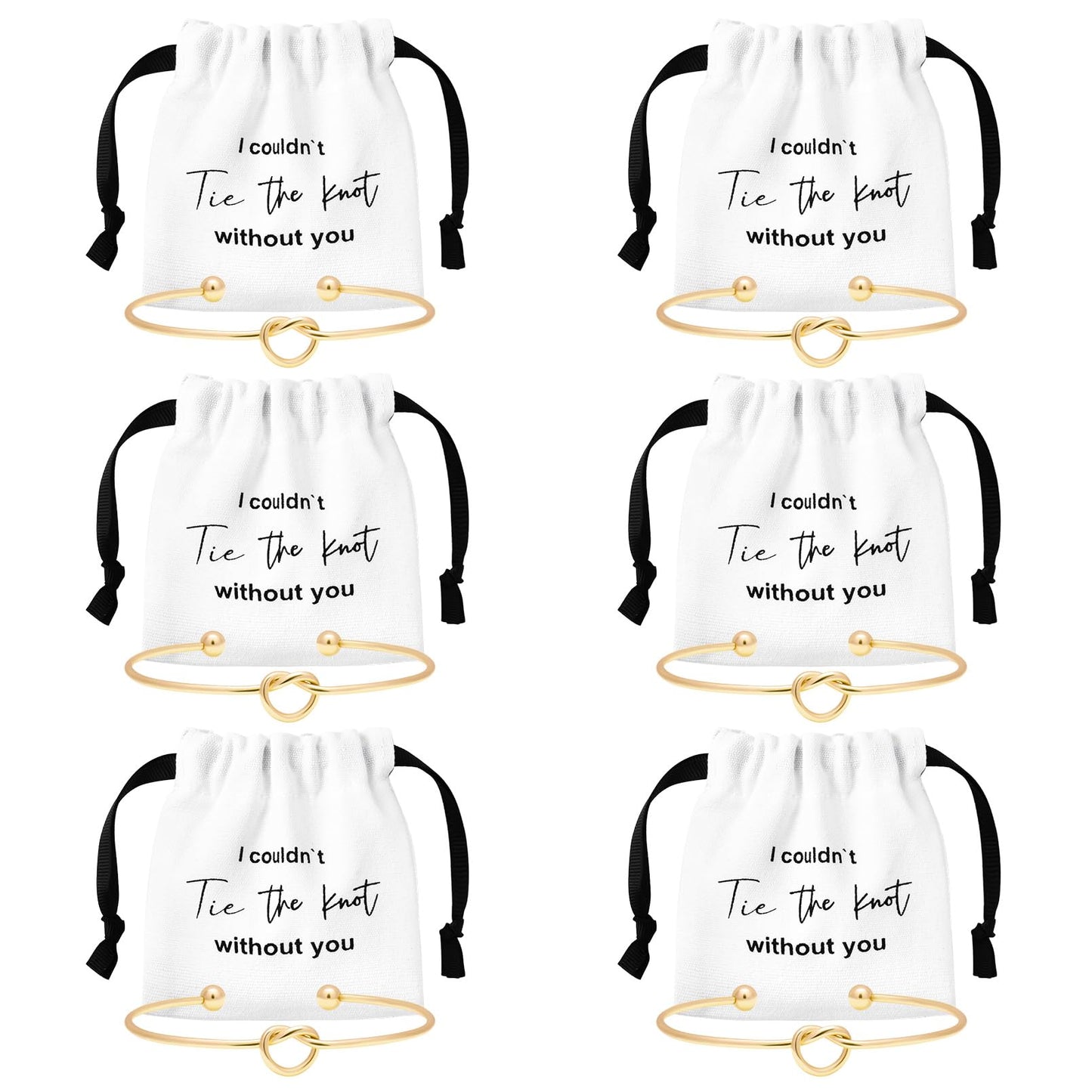 CEELGON 12 Pcs Jewelry Pouch Set of 6 Linen Cotton Small Drawstring Bags & Bridesmaid Knot Bracelet Jewelry Packaging Proposal Gift Bridal Party Favors (Gold)