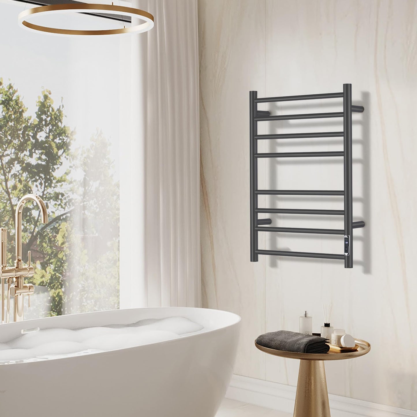 SHARNDY Electric Towel Warmer with Built-in Timer - Wall Mounted Bathroom Heated Towel Rack, Plug-in Design & Black Brushed Stainless Steel Finish