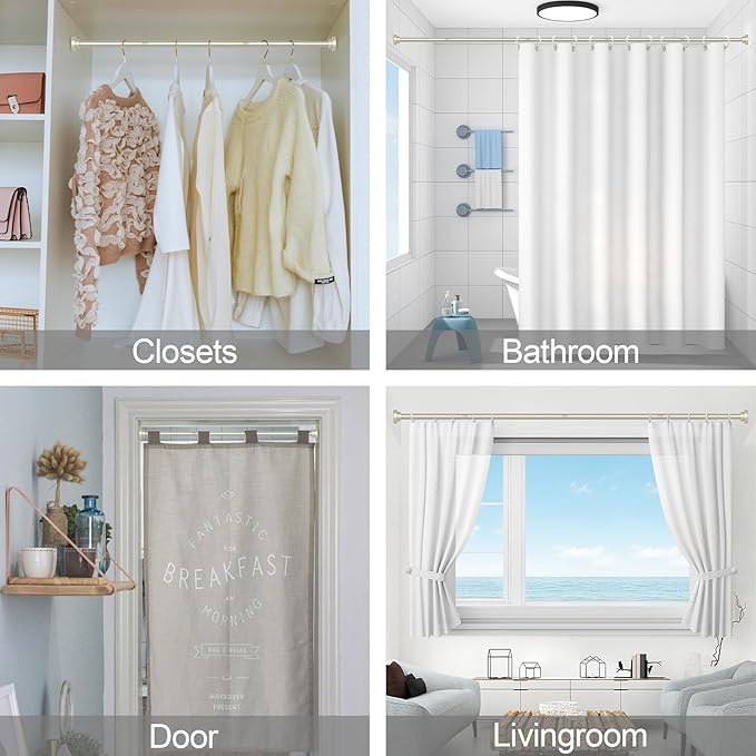 Thestoa Brushed Nickel Shower Curtain Rod Adjustable 43-66 inch, 1"Diameter Spring Tension Curtain Rod No Drill, Anti-Rust Non-Slip Shower Rod for Bathroom Tension Rod