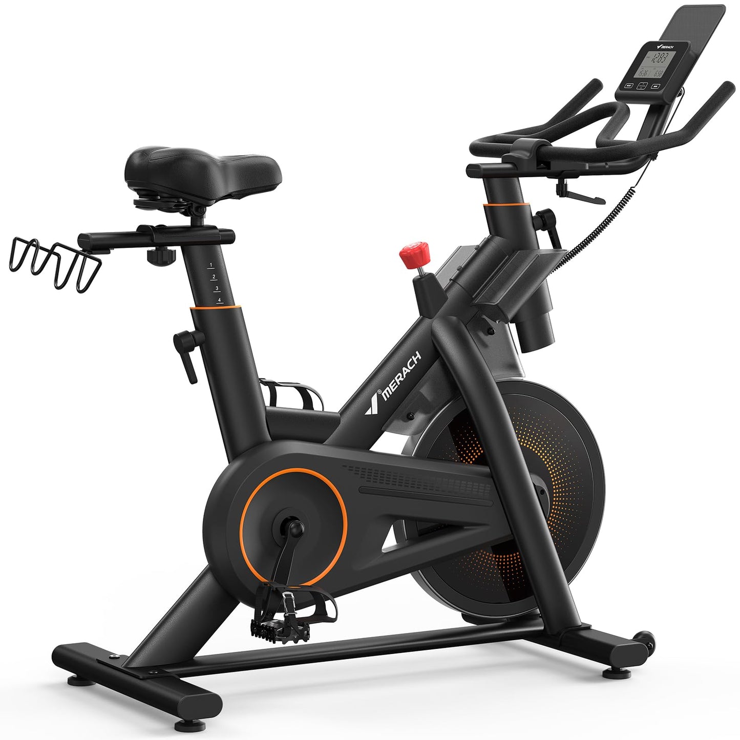 Merach Magnetic Exercise Bike, Indoor Cycling Bike with Self-Developed App, 350 LBS Weight Capacity, Comfortable Seat Cushion & Tablet Mount, Stationary Bike for Home Gym Fitness