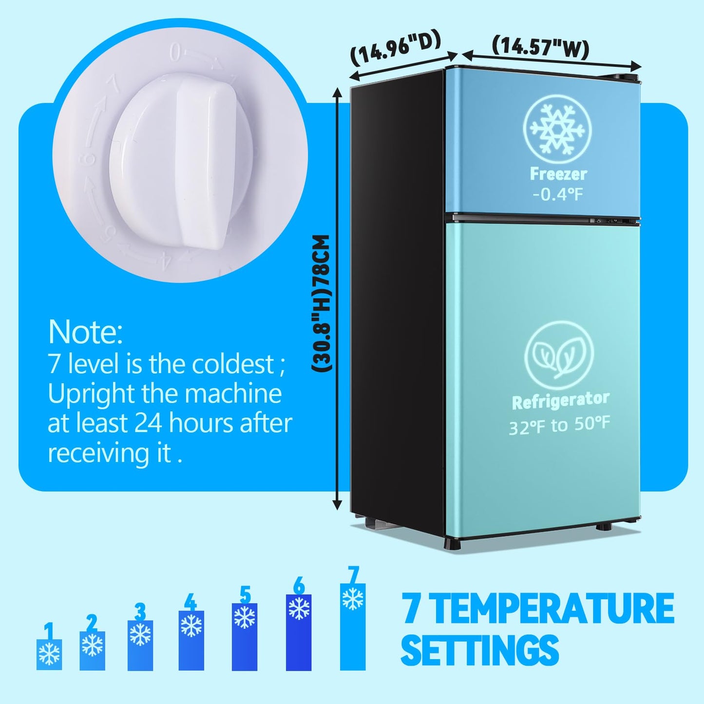 TACOOL Mini Fridge with Freezer 2.4 Cu.ft Mini Refrigerator Double Doors Dorm Fridge Compact 7 Modes Temp Suit for Apartment Bedroom Office Silver