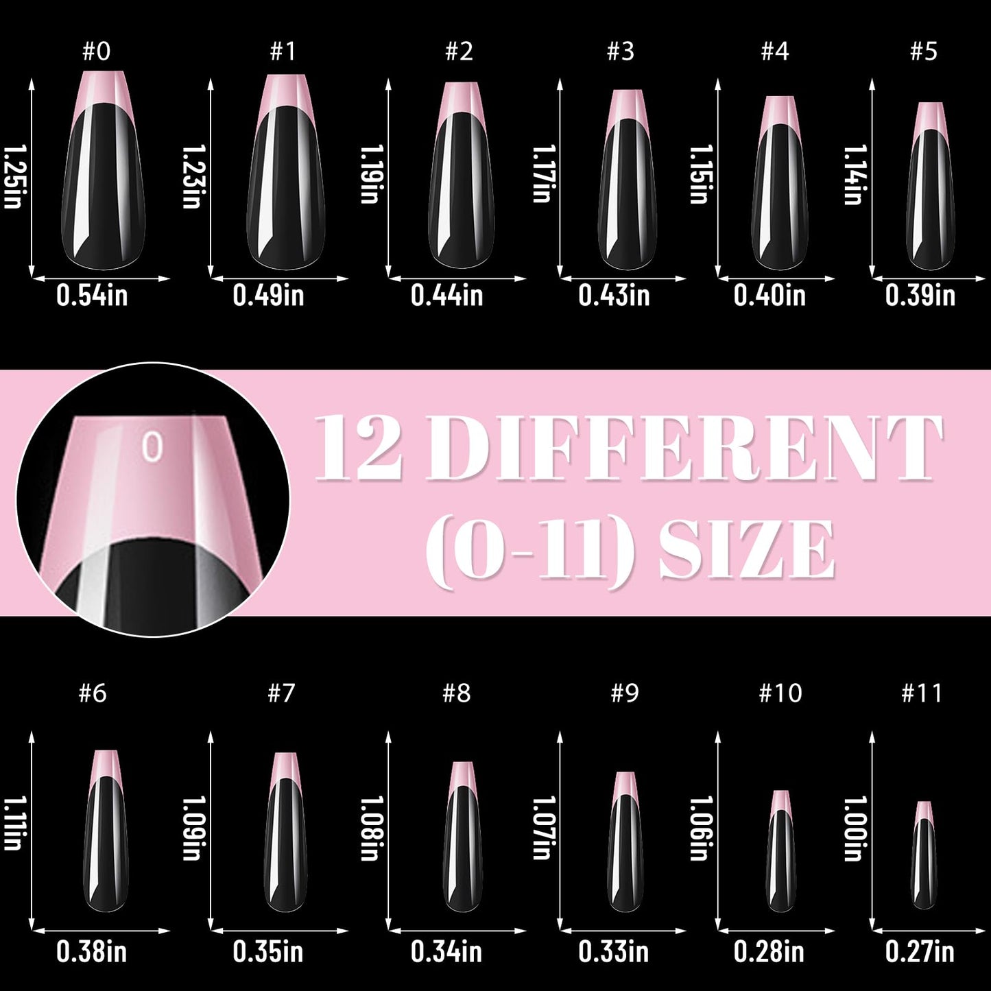 Bellelfin Pink French Tip Press on nails Long Coffin Fake Nails, 120PCS Coffin Nail Tips Long French Tip Nails, Clear Acrylic Nail Press on Full Cover False Nail