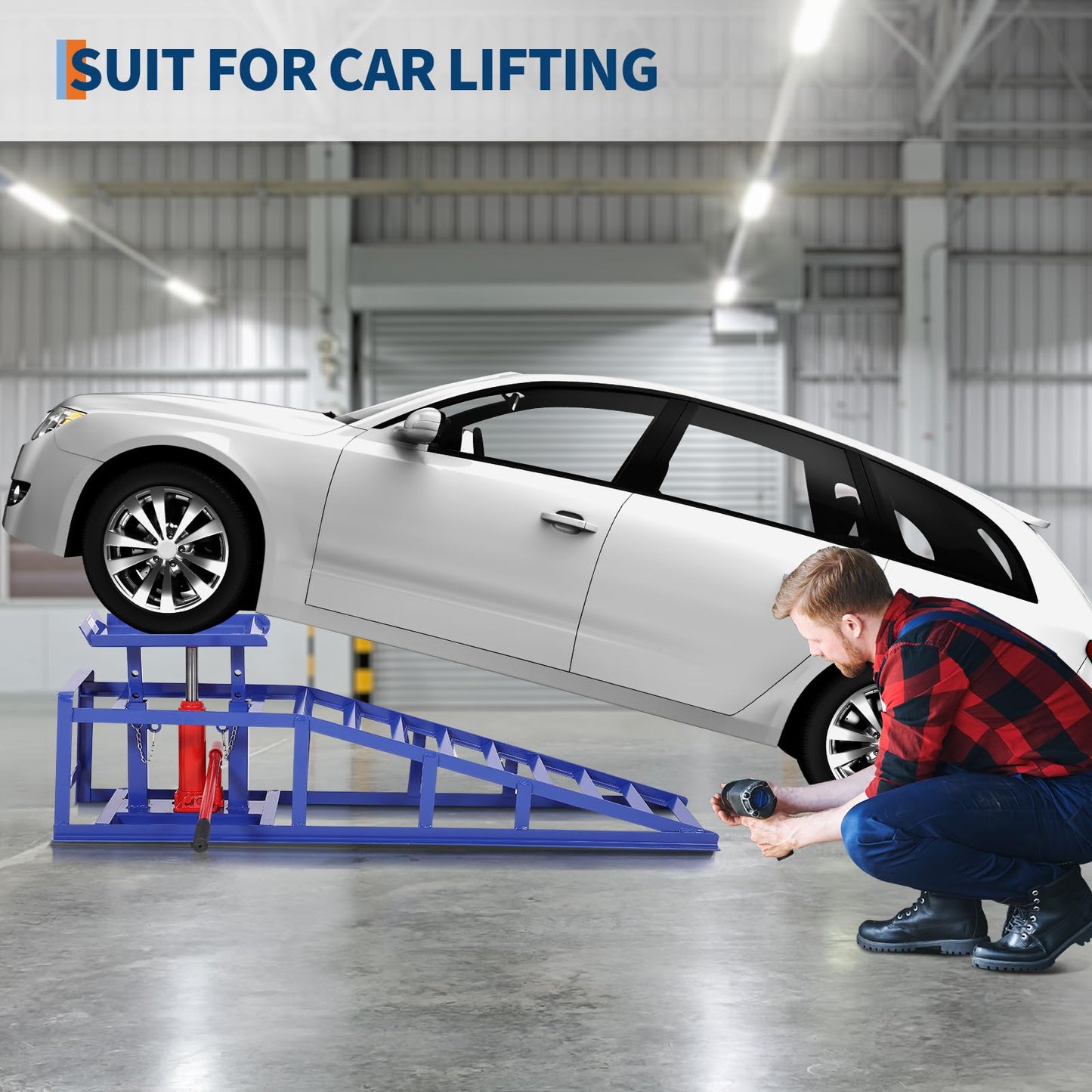 Hydraulic Car Ramps 2 Pack, 11000 LBS/5T Heavy Duty Steel Auto Service Ramps, 9.4"-13.34" High Lift for Truck, Vehicle, SUV, Garage, Oil Changes, Repair & Maintenance