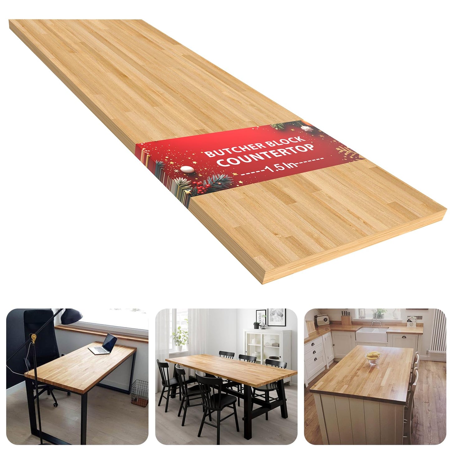 Butcher Block Countertop Table Top - 6ft L x 25" W Unfinished Solid Wood Countertop Unfinished Surface for DIY Washer Dryer Cutting Board Kitchen - 1.5in Thick