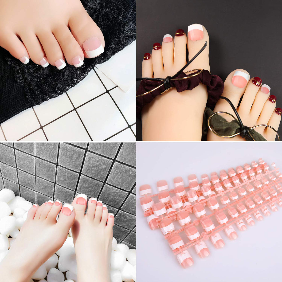 MWOOT 240Pcs Natural French Fake Nails Tips Set, Nail Art Decoration Full Cover Pink White False Nail Tips for DIY Salon Manicure Sticker Tools - S