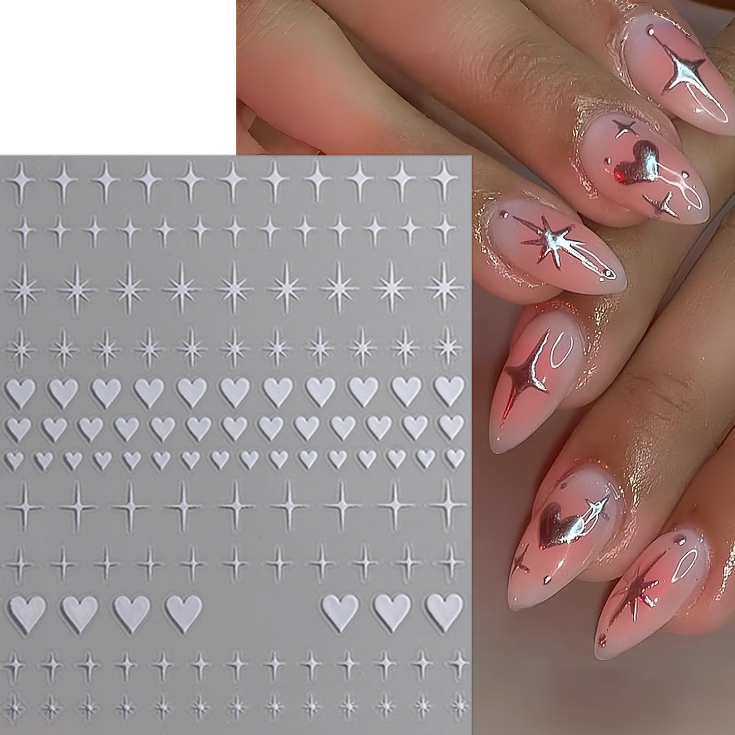 8 Sheets Gold Silver Heart Nail Art Stickers 3D Valentines Nail Decals Gold Silver Black Red Star Peach Heart Design Nail Stickers Cute Heart Nail Supplies for Women Acrylic Manicure Decoration DIY