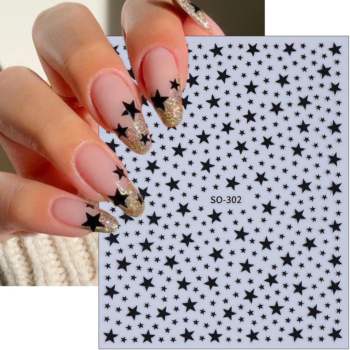 6 Sheets Self Adhesive Star Nail Stickers for Nail Art 3D Mini Glitter Gold Silver White Red Black Stars Nail Decals Starlight Independence Day Nail Art Stickers for Women DIY Star Nail Decorations