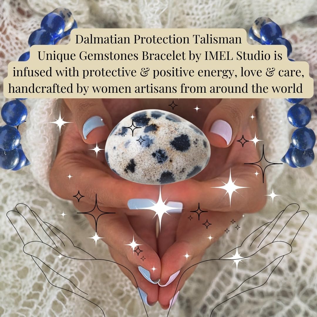 Handmade Jewelry: Crystal Bracelets for Women with Natural Gemstones - Boho Gifts by IMEL Studio (Dalmatian Protection Talisman for grounding and well-being)