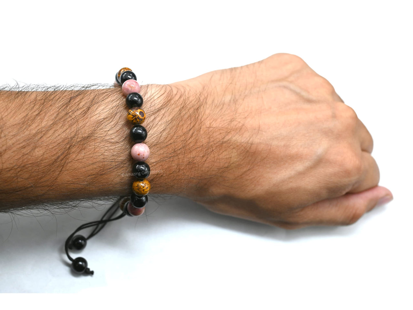 Amazing Gemstone Taurus Zodiac Crystal Bracelet - Rhodonite Mariyam Jasper Black Tourmaline Birthstone Bracelets Women Men Healing Calming Anxiety Stress Relief Gifts (Adjustable)