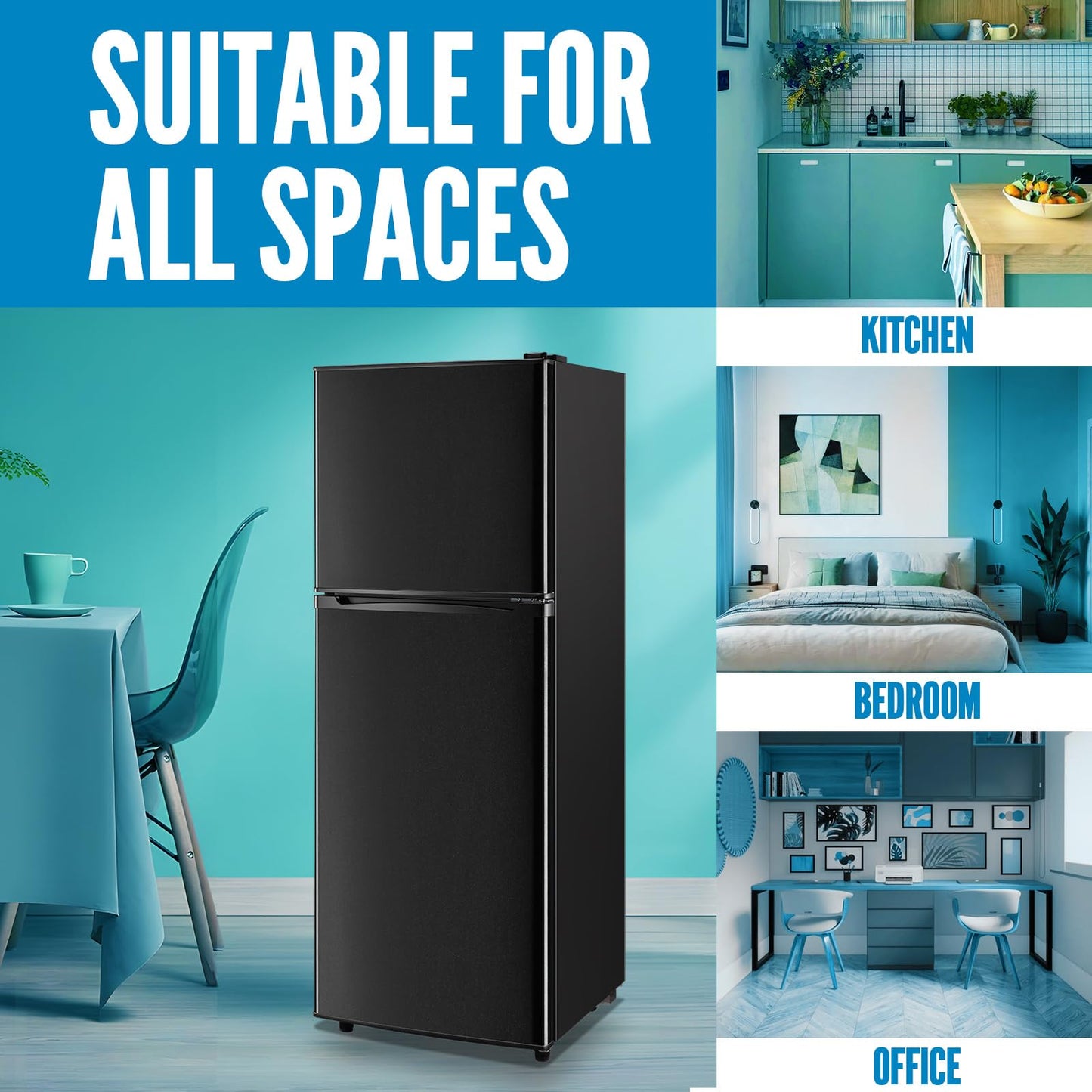 WANAI Large Capacity Fridge with Freezer, 5.0 CU.FT Refrigerator with 2 Door & 7 Gear Mechanical Control & Side Bottle Rack, LED Light, Ideal for Dorm, Kitchen, Apartment, Office, Black