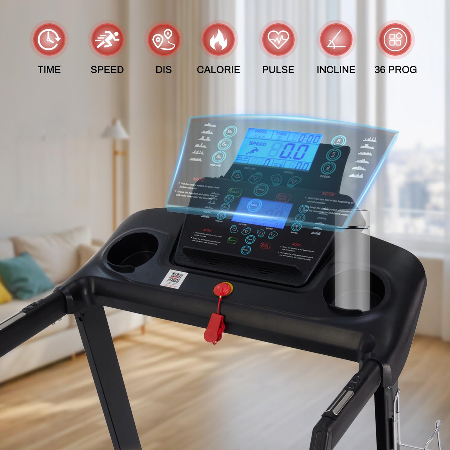 Treadmill with Incline,15-Level Auto Incline, 18" Wide Belt, 350lb Capacity, 3HP, 0.5-10 MPH, 36 Programs Running Treadmills for Home with Bluetooth APP