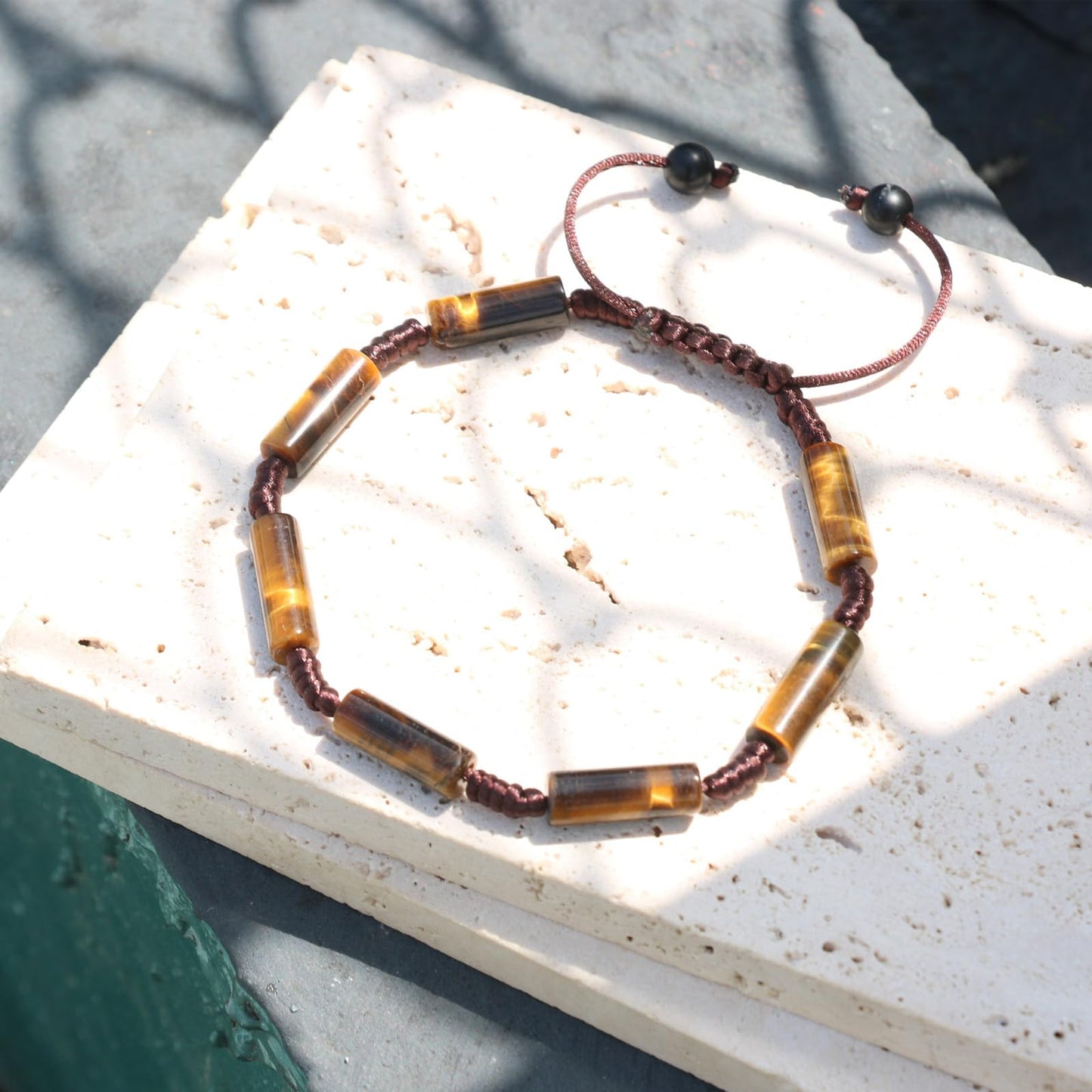 Onesmek Protection Tigers Eye Crystal Bracelet for Men - Healing Crystal Tiger Eye Gemstone Bead Mens Bracelet 6mm, Premium Cylindrical Stone Beads Bracelets Crystals Jewelry Birthday Gifts for Him