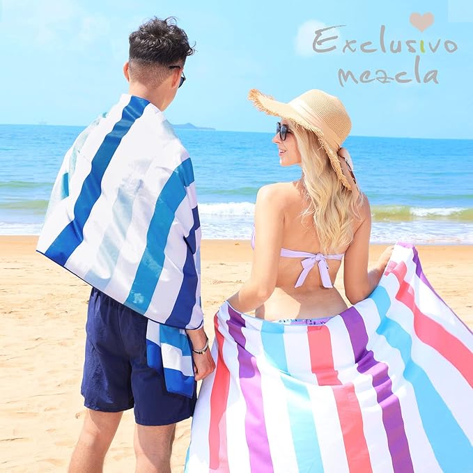 Exclusivo Mezcla Quick Dry Beach Towel, Large Lightweight Sandfree Pool Towel for Swimming Camping Travel with Bag (Blue, 30x60 Inches)