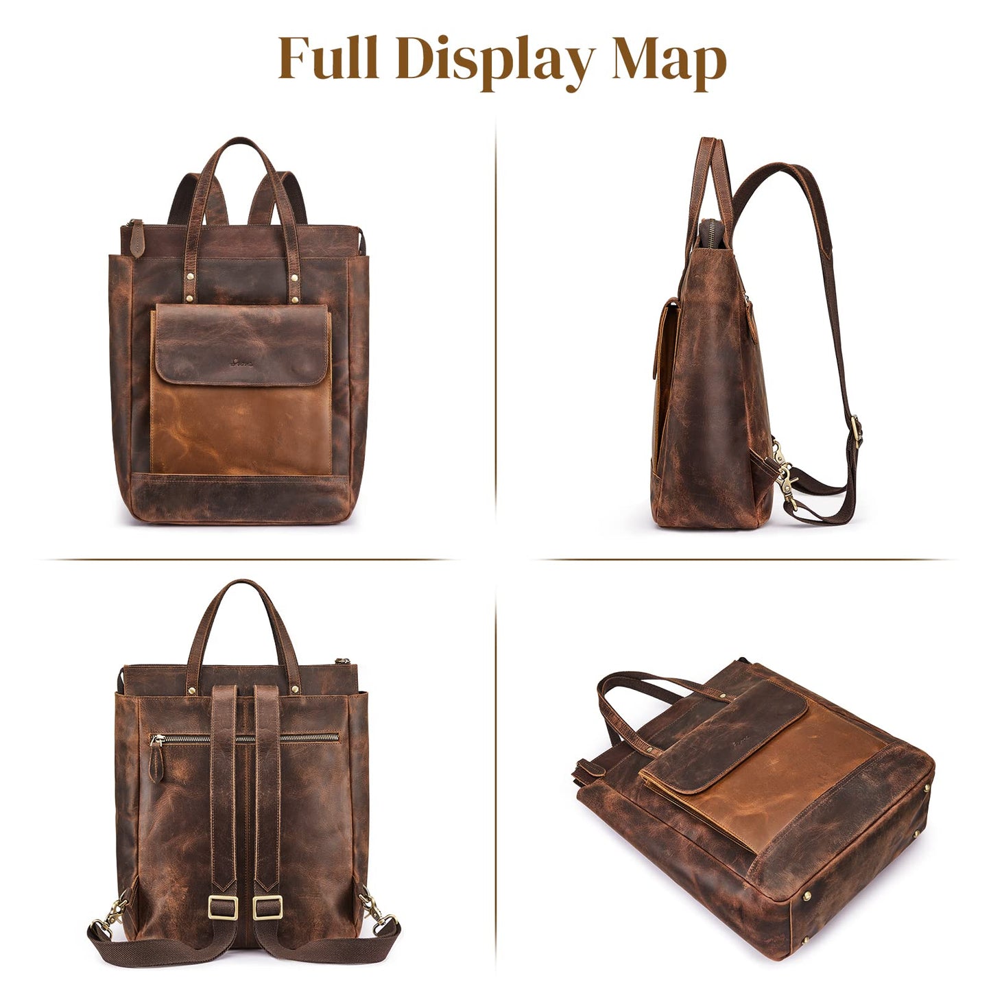 S-ZONE Genuine Leather Backpack Purse for Women Men Vintage Rucksack Handbag Travel Daypack