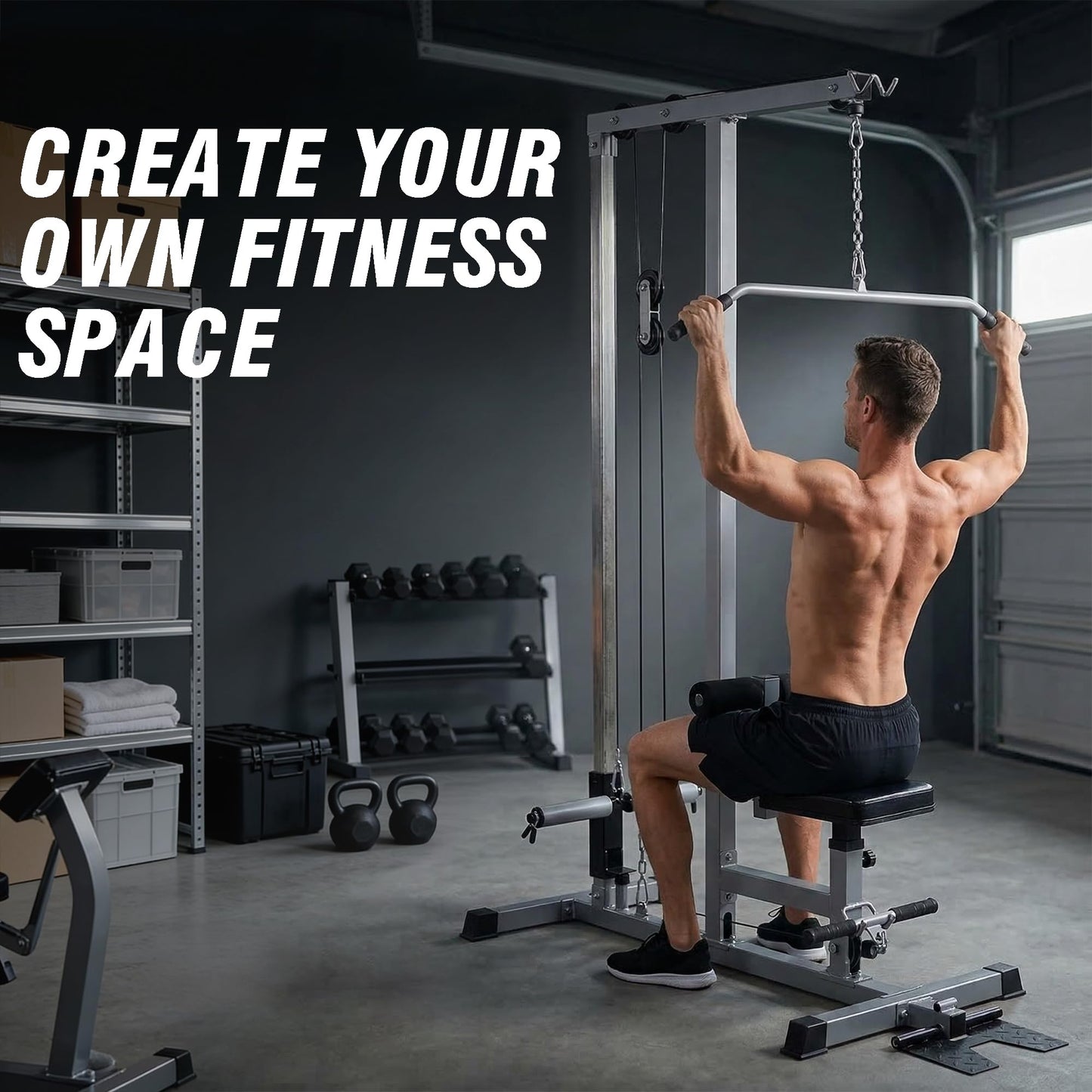 GDLF LAT Pull Down Machine Low Row Cable Fitness Exercise Body Workout Strength Training Bar Machine
