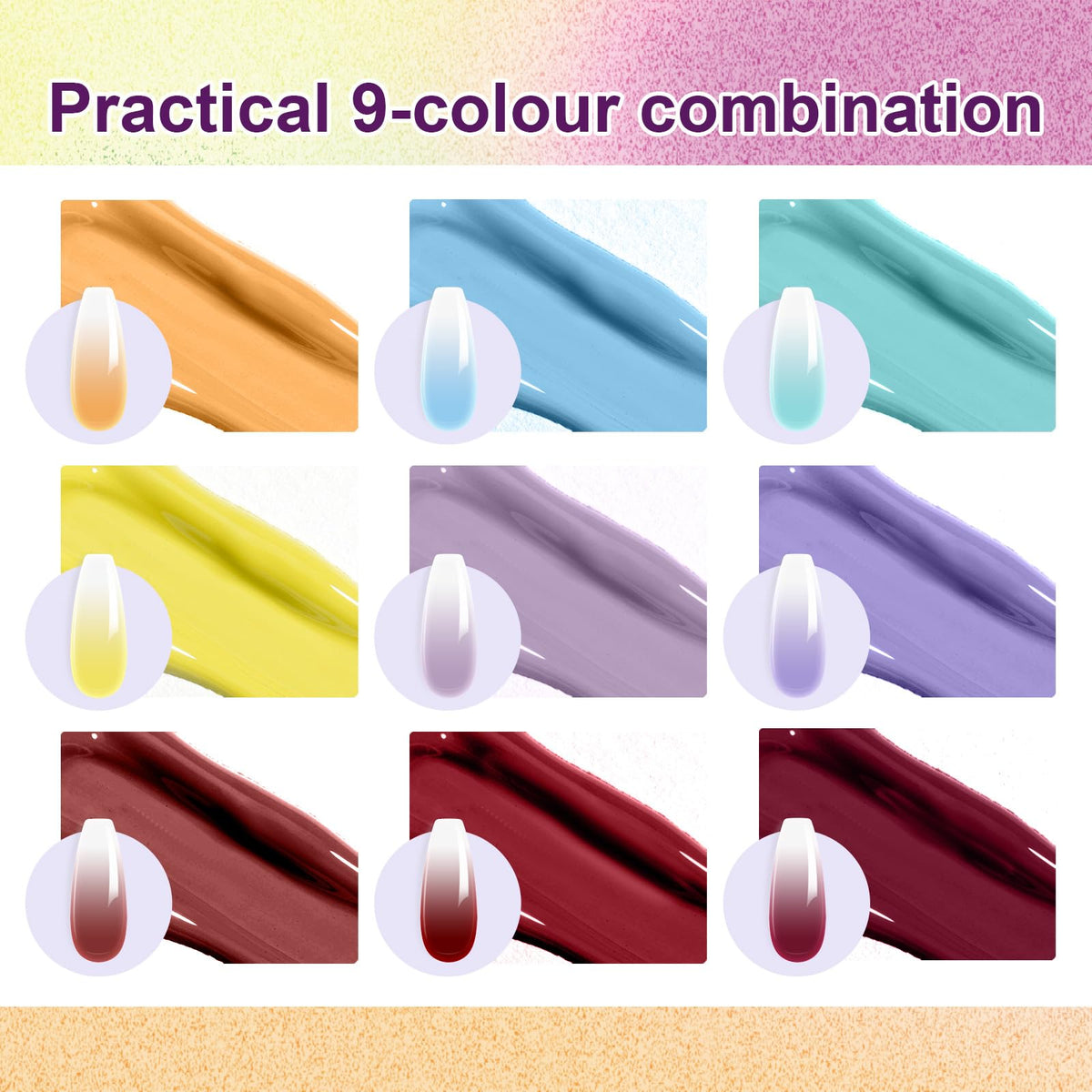 U-Shinein Gradient Painting Gel, 9 Colors Ombre Gel Nail Polish Summer Hot Bule for Pigment Pat Nails Aura Nails, French Manicure DIY Nail Art Soak of UV Palette Bechside Candy