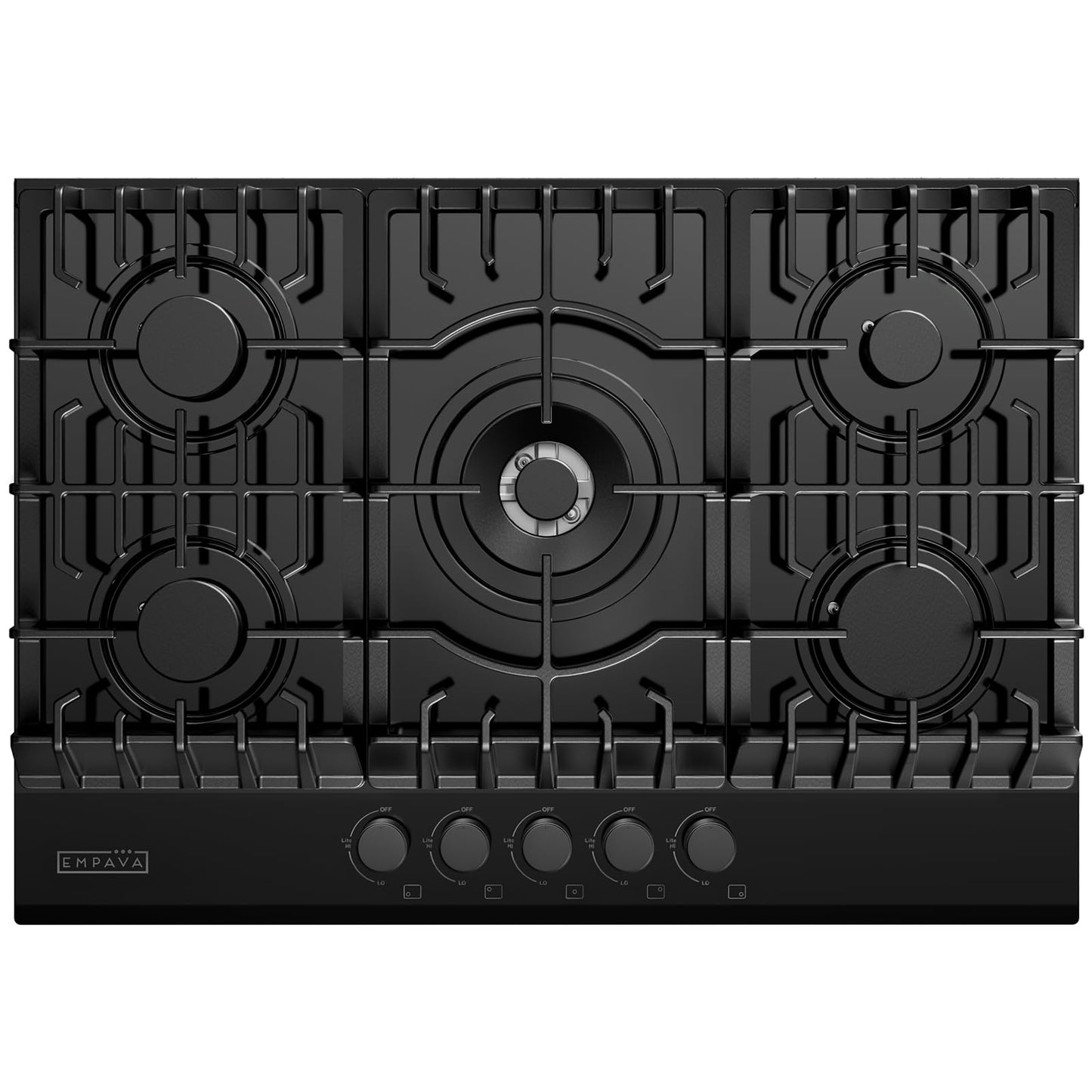 Empava 30 Inch Built-in Gas Cooktop with 5 Sealed SABAF Burners, Black Tempered Glass Surface, LPG/NG Convertible, Flame Failure Protection, Dishwasher Safe Grates