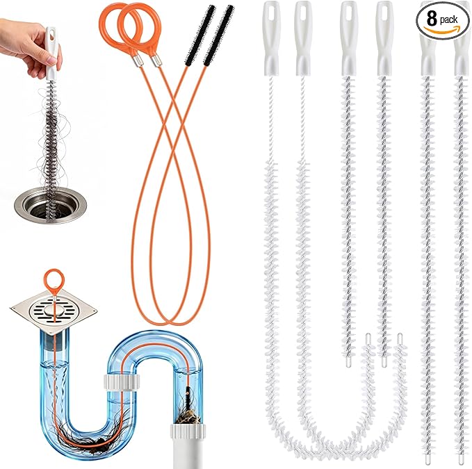 8 Pack Snake Drain Hair Removal Tool, 32" Drain Snake (2pcs), 18/24/28" drain hair remover, Drain Clog Remover Tool Set for Toilet, Kitchen Sink, Bathroom Tub, Sewer