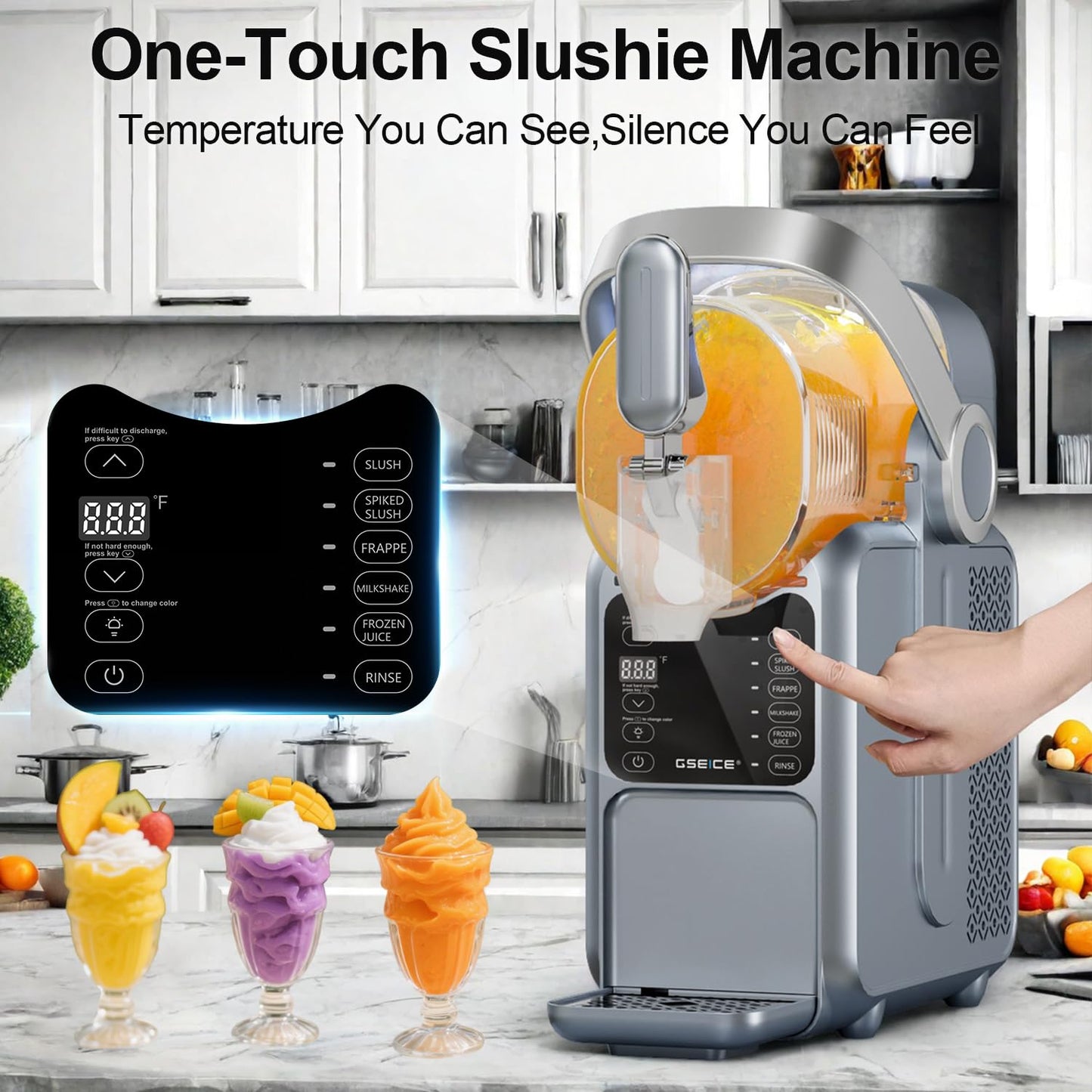 GSEICE Slushie Machine, 101oz Large Capacity Slushy Machine for Home with Portable Handle, Real-time Temp Display, 5 Preset Modes for Slushie, Margaritas, Frappés, Milkshake, and Juice