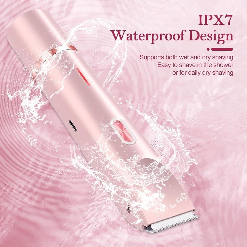 Bikini Trimmer for Women, 2-in-1 Dual Head Shaver Women, IPX7 Waterproof Gentle Electric Razors for Sensitive Areas, Cordless Hair Removal for Shower & Travel, Holiday Gift (Pink)