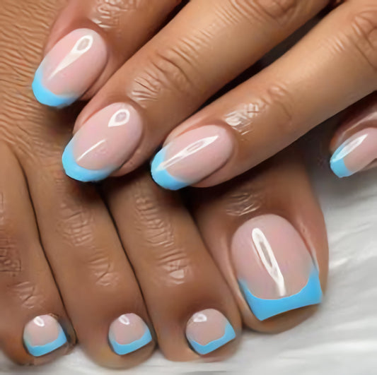 MERVF Blue French Tip Press on Fake Fingernails and Toenails Matching Set