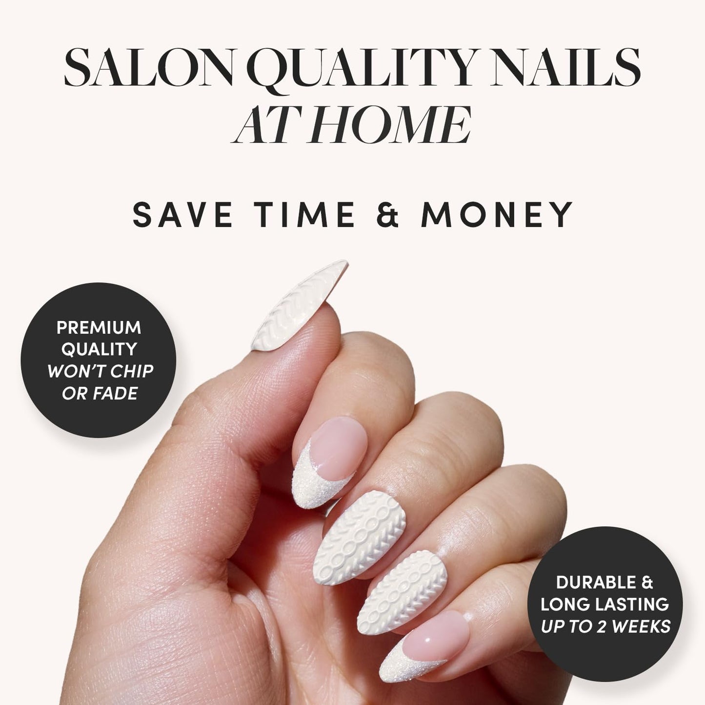 Glamnetic Press-On Nails Bundle - Sweater Weather & Cold Hearted | Short Almond Fake Nails with White Glitter French Tips & 3D Designs | Short Almond Fake Nails with Heart Accent and Pale Blue Velvet