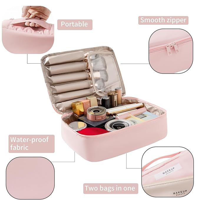 Queboom Travel Makeup Bag Cosmetic Bag Makeup Bag Toiletry bag for women and men(Pink)