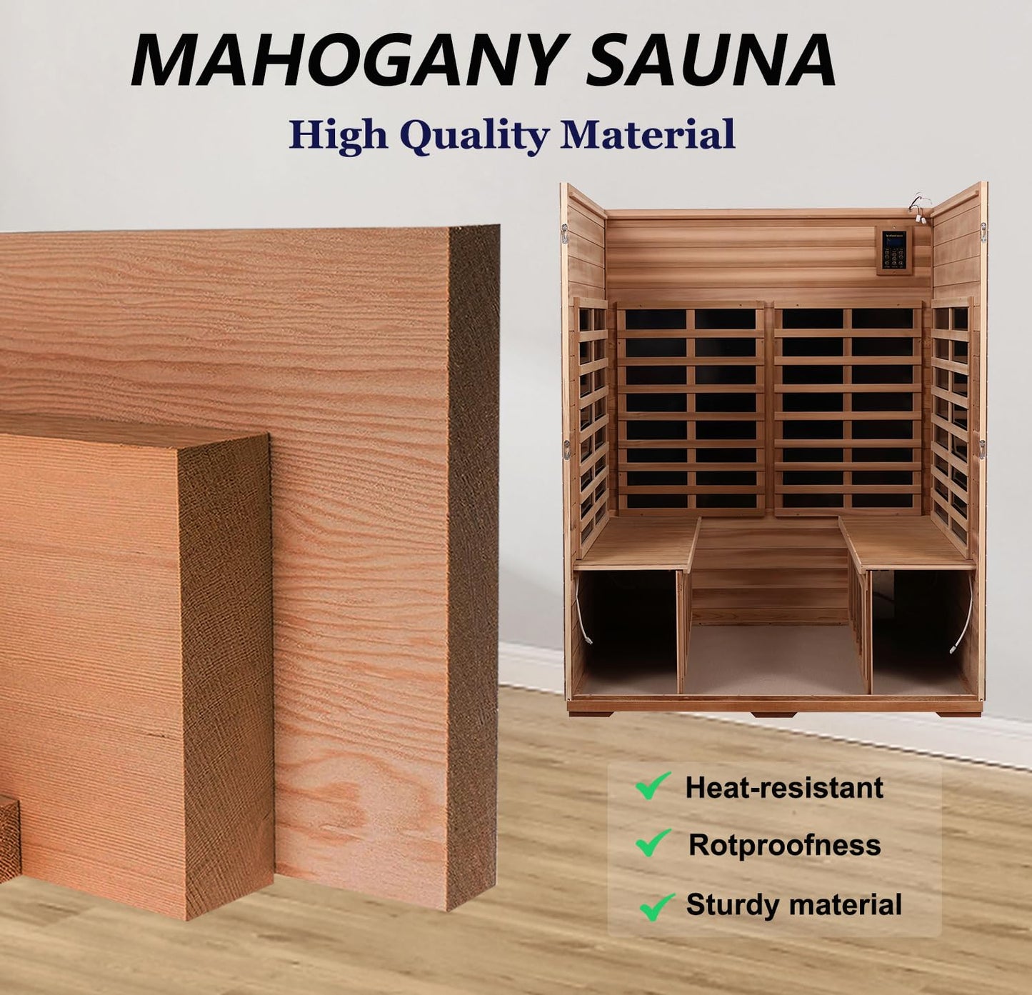 Kanlanth Outdoor Sauna 4 Person Low EMF Far Infrared Sauna for Home, 2050W Mahogany Wooden Sauna Room for Outdoor Indoor Home, with Blue-Tooth, LCD, LED