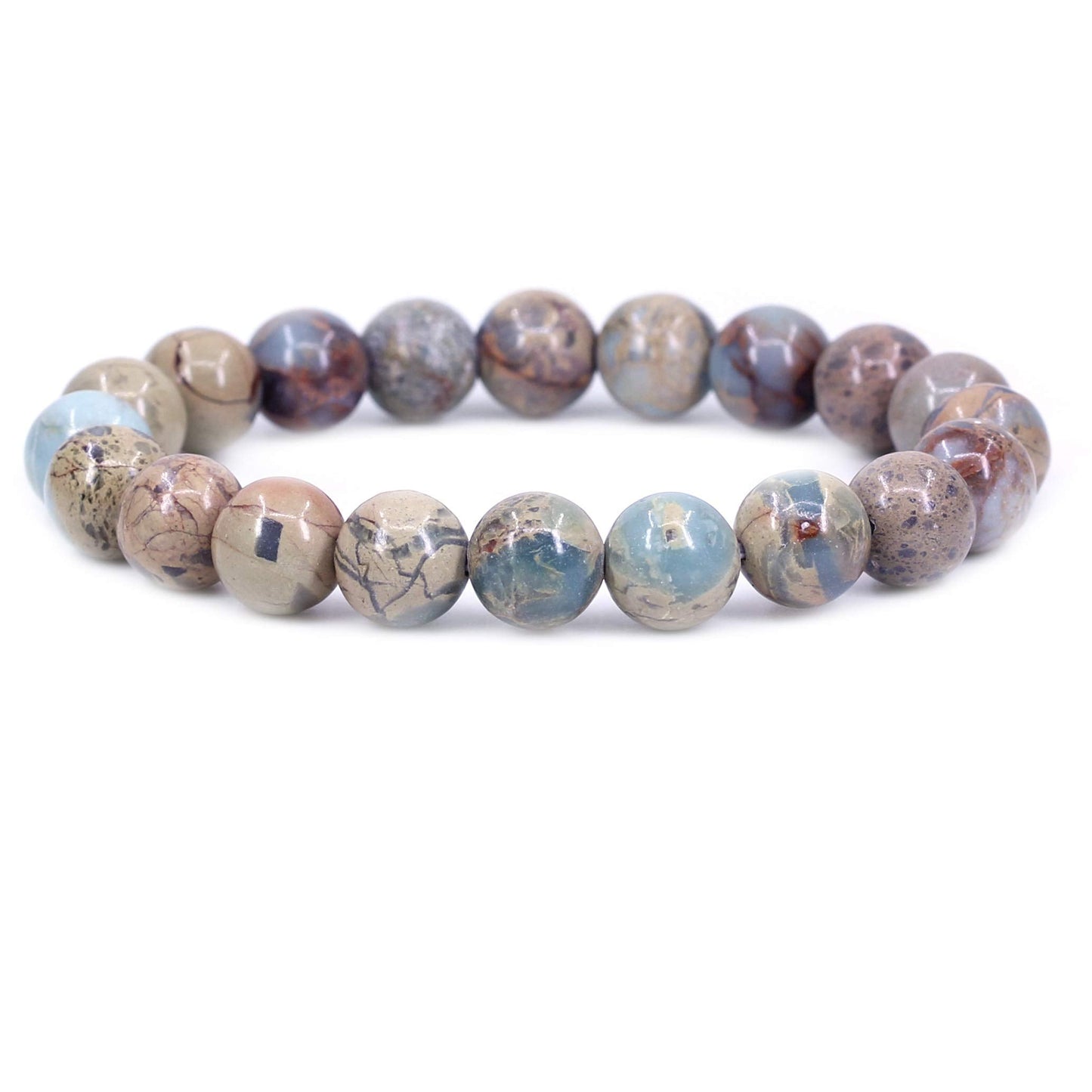 Keleny Multicolor Serpentine Crystal Man Women Stretch Bracelet 10mm Round Beads Rock Jasper 7 Inch