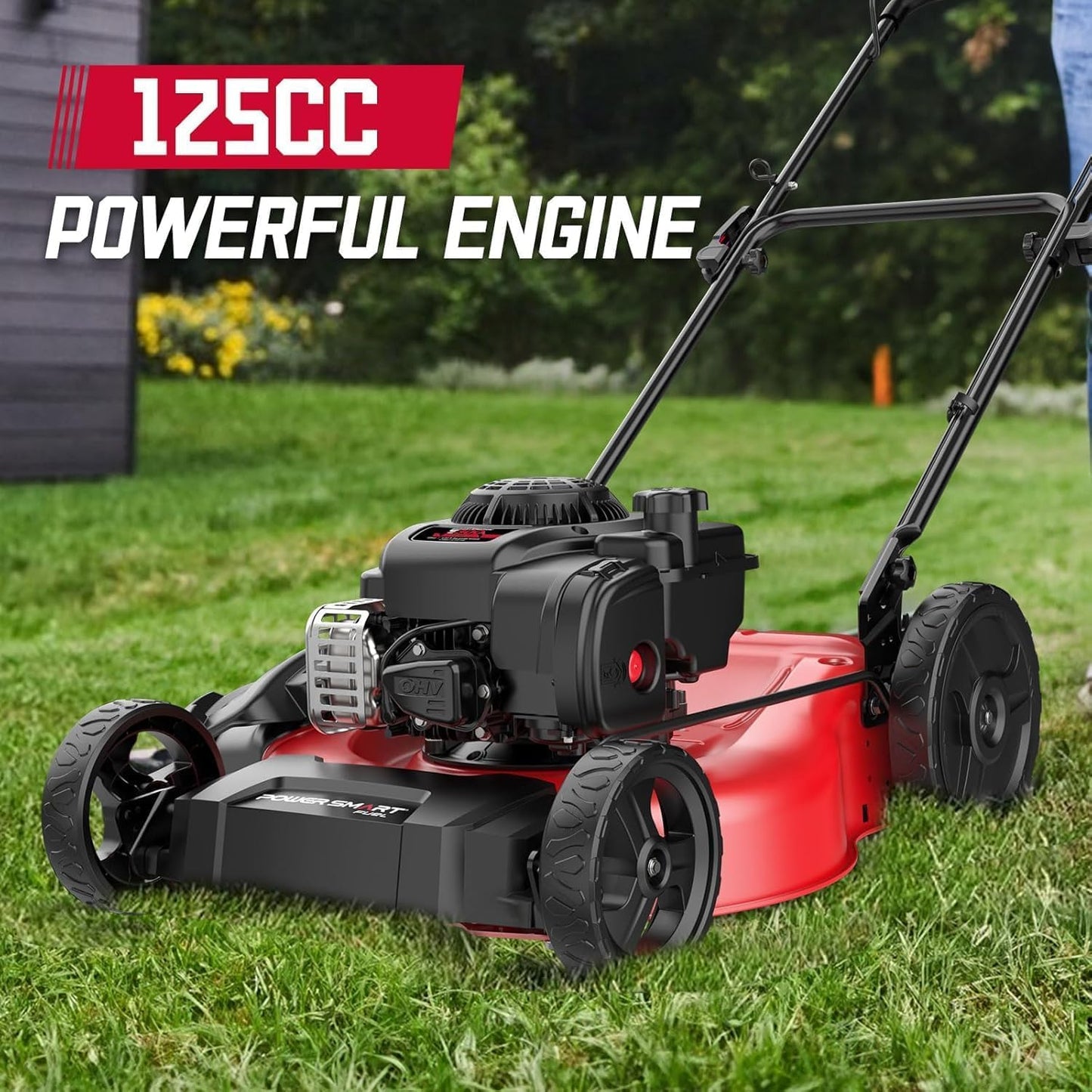 PowerSmart Gas Push Lawn Mower 21" with OHV 144cc Engine, 2-in-1 Mulching and Side Discharge,6 Height Adjustments Easy Assembly & Lightweight, Cordless Push Lawn Mowers for Garden Yard