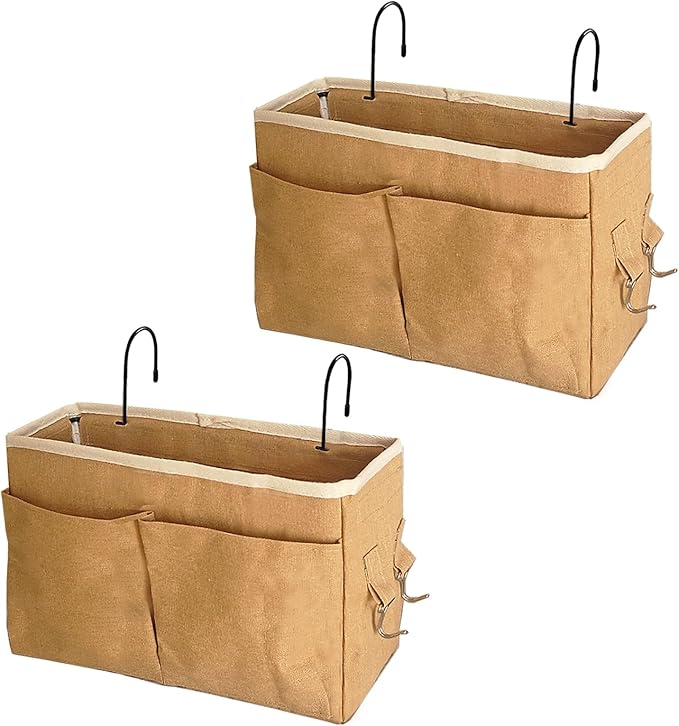 Bedside Caddy Bedside Hanging Storage Basket Multi-Function Organizer Caddy for Bunk and Hospital Beds Dorm Rooms Bed Rails, Can be Placed Glasses Books Mobile Phonesï¼2pcs Dark khakiï¼