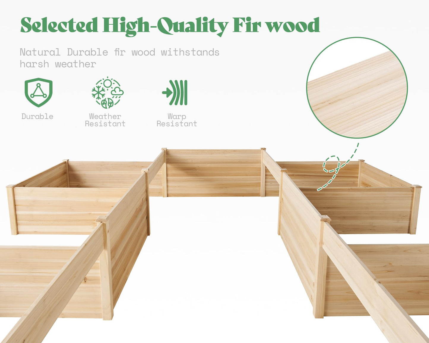 AMERLIFE 12x12x2 FT Wooden Raised Garden Bed, H-Shaped Planter Box with Double-Layer Design, 180 Cu. Ft Capacity for Outdoor Patio & Backyard