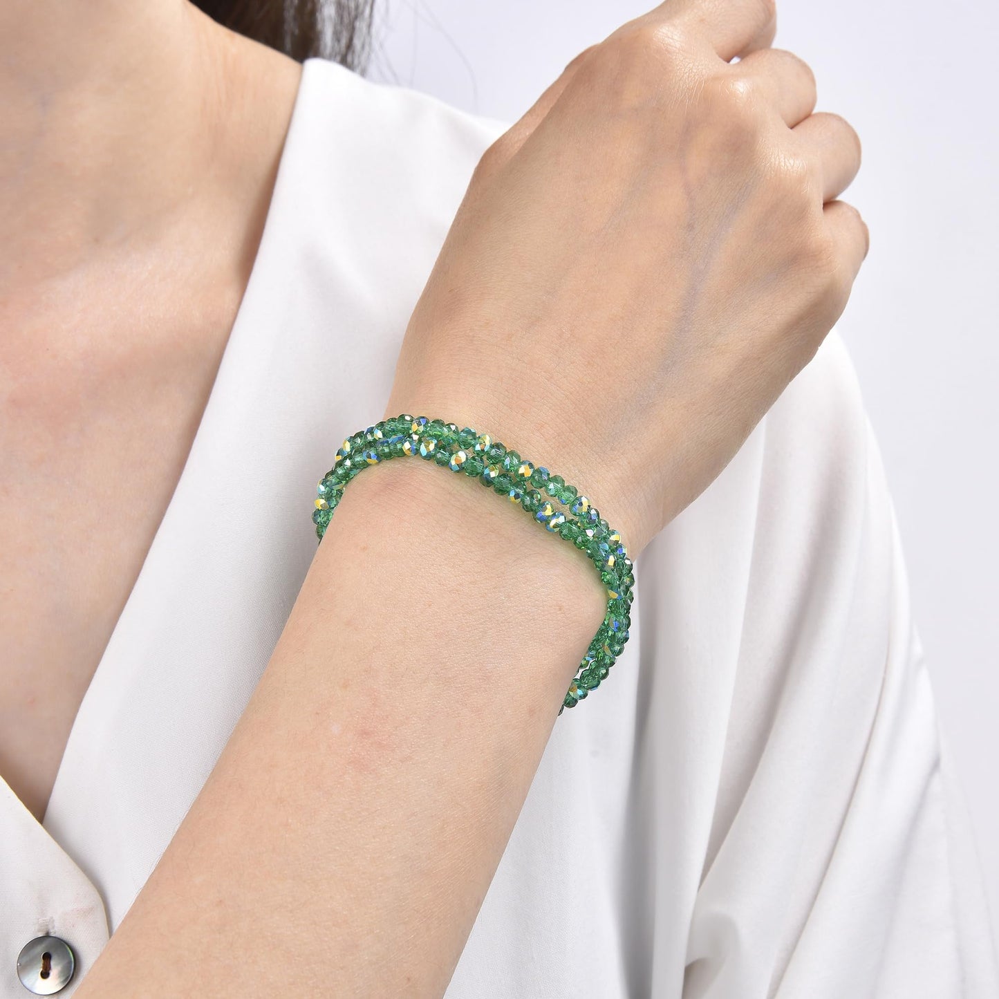 CHENSILAIYI Trendy Beaded Bracelets for Women and Girls - Boho Stacked Bead Jewelry Sets - Stretch Chakra Bracelet Pack (Green 4Pcs)