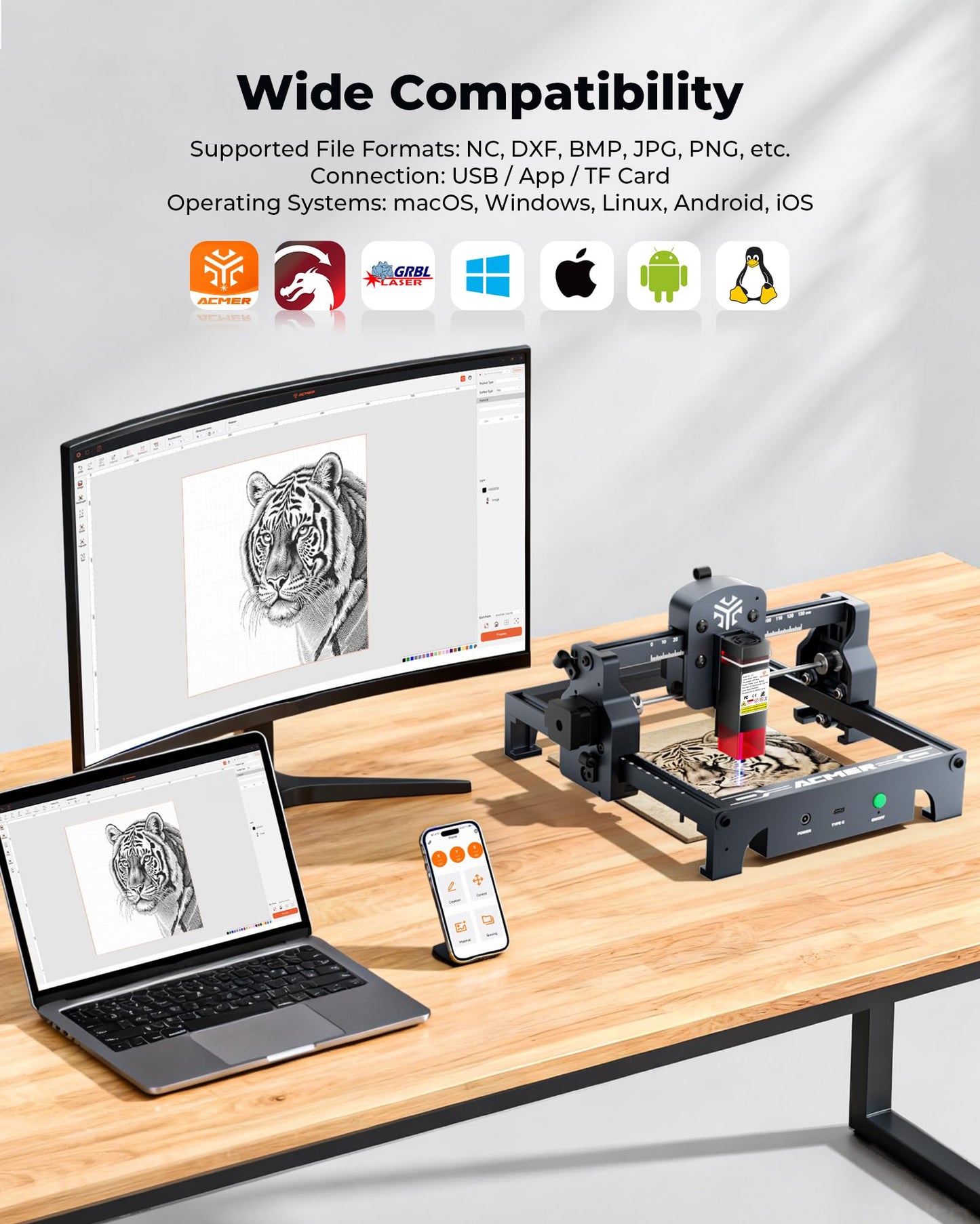 ACMER S1 Laser Engraver 6000mW, Compact Desktop Engraving & Cutting Machine for DIY Crafts, Small Business & Makers, 130×130mm Work Area, 0.04mm Detail Engraving for Wood, Acrylic, Metal Black
