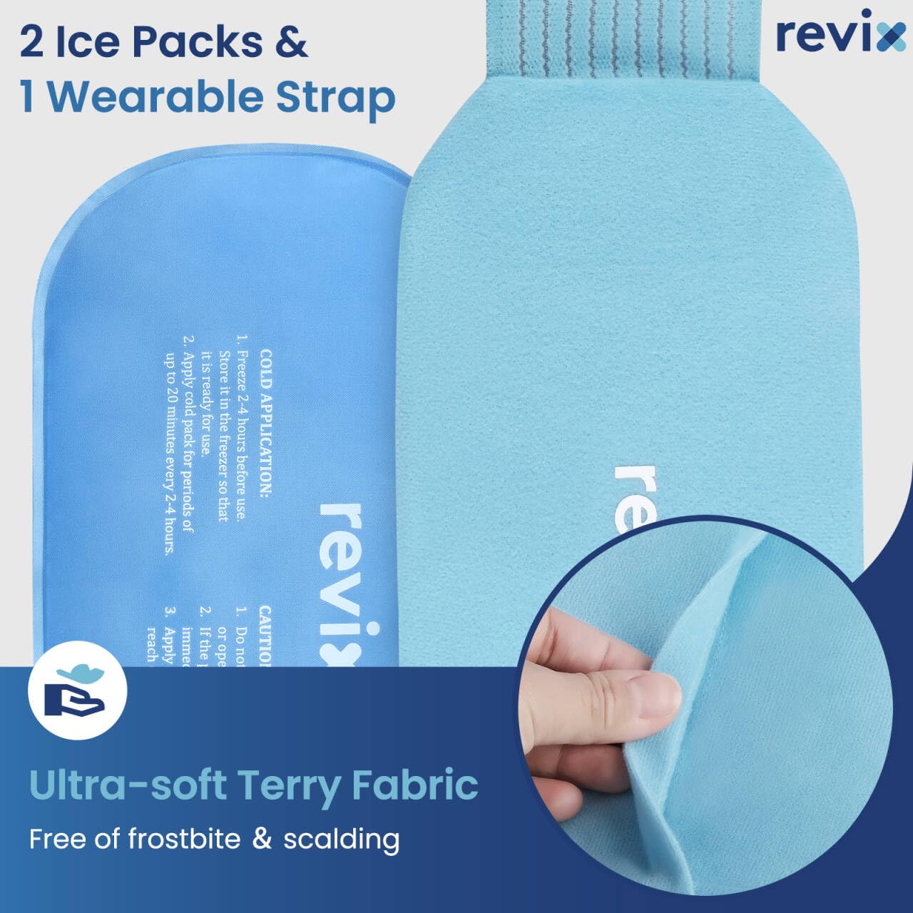 REVIX Ice Packs for Injuries Reusable, 2 Packs Hot and Cold Pack with Adjustable Strap, Flexible Ice Wraps for Joints and Muscle, Rotator Cuff, Back, Knee Discomfort Relief (10" x 5"" Blue)"