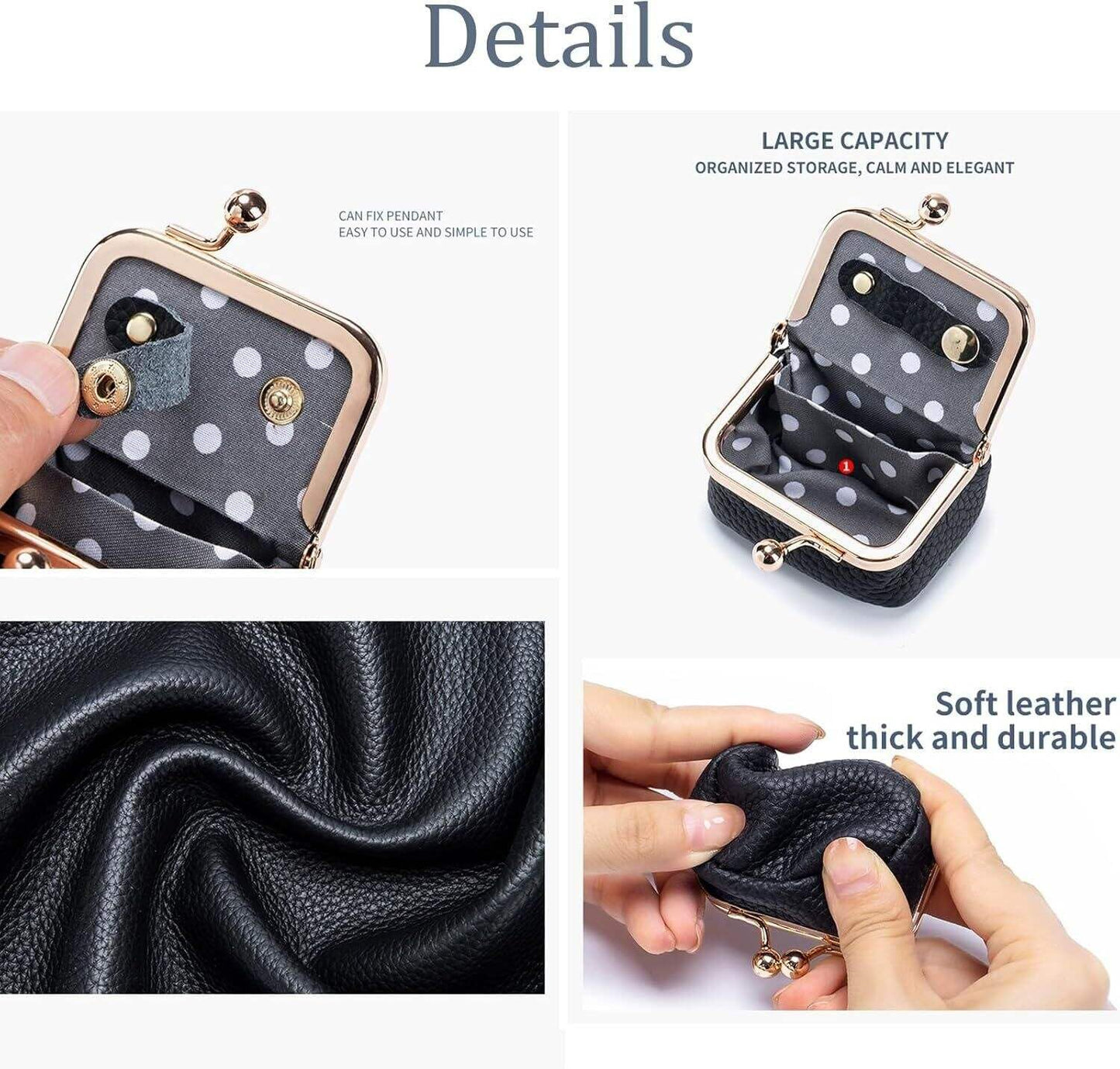Leather Mini Jewelry Box, Portable Vintage Leather Coin Purse Jewelry Box with kiss Lock, Mini Travel Ring Box for Earrings/Rings/Necklaces/Bracelets