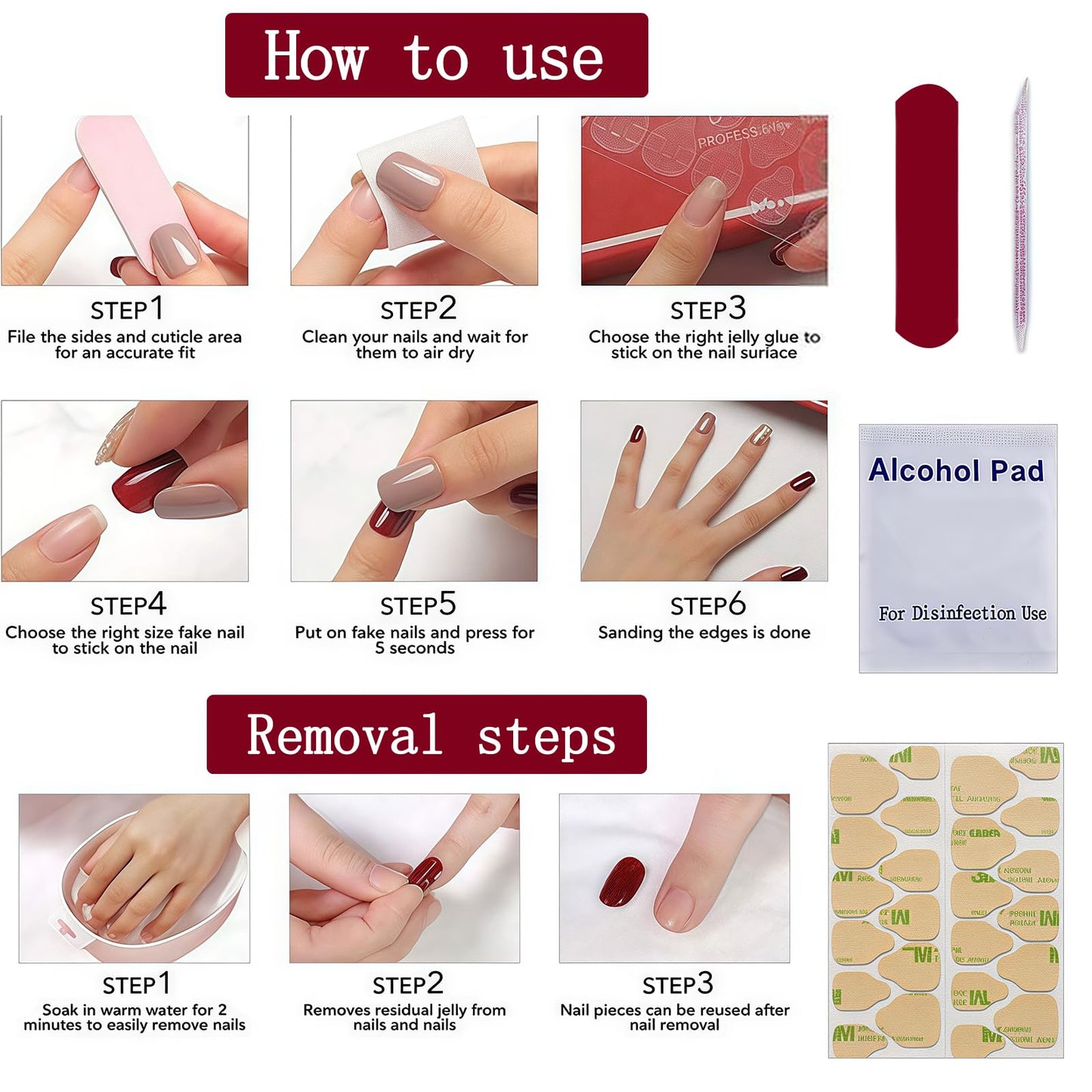 Christmas Press on Nails Medium Almond Fake Nails Snowflake with Red Fruit Designs False Nails Full Cover Glossy Red Gradient French for Women Christmas Party Wear Manicure Decoration 24PCS