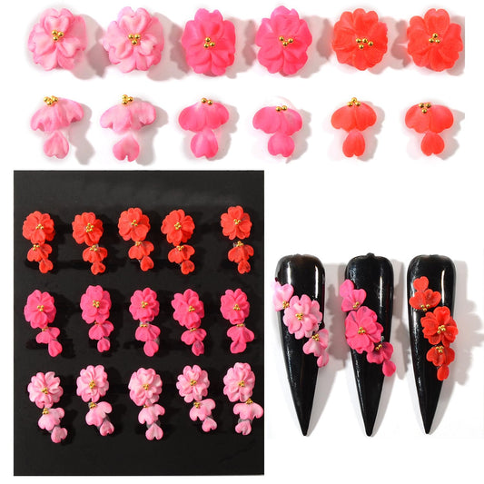 BAIYIYI 30PCS Handmade Acrylic Flowers Nail Art Charms Cute Y2K Summer Floral with Caviar Beads Design High-end Craved Flower Petal Nails Charms for Women Profession Nail Art Craft Jewelry